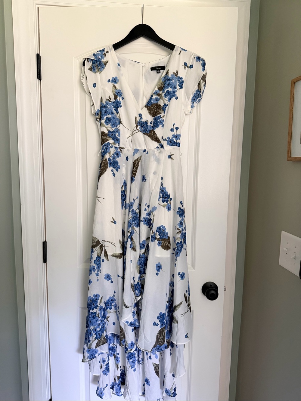 Lulu's White Maxi Dress with Blue Floral Print